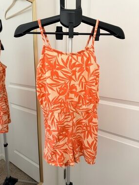Old Navy | Girls Orange Leaf-Print Romper Size 10-12